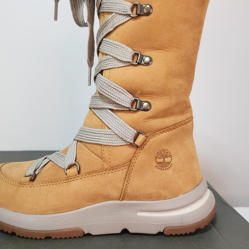 Cabincore Knee High Timberland Boots 6 Wheat Nubuck Shearling Gorpcore Apres Ski - Picture 12 of 15